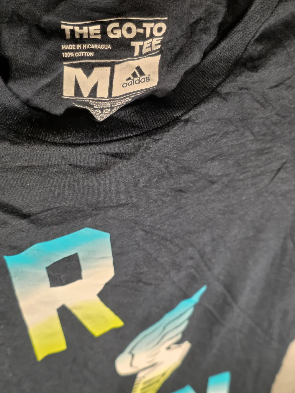 adidas Black Short-Sleeve RUN Graphic Tee with Blue-Yellow Gradient